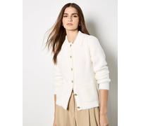 Apricot Women's Hammered Buttons Fluffy Knit Cardigan Sweater in White | Size: 10