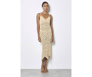Apricot Women's Hand-Knit Crochet Midi Dress in Stone | Size: 10