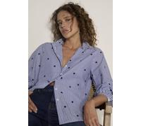 Apricot Women's Heart Embroidered Stripe Cotton Shirt in Blue | Size: 10 Apricot Blue 10