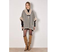 Apricot Women's Heritage Texture Faux Fur Lined Cape in Stone