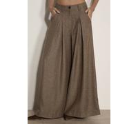 Apricot Women's Herringbone Tweed Wide-Leg Trousers in Brown | Size: 14