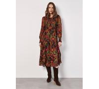 Apricot Women's Ikat Chiffon Smocked Midi Dress in Khaki | Size: 10 Apricot Khaki 10