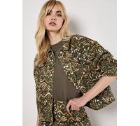 Apricot Women's Ikat Denim Jacket in Khaki | Size: 14 Apricot Khaki 14
