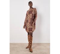 Apricot Women's Ikat Patchwork Oversized Jumper Mini Dress in Burgundy | Size: 12 Apricot Burgundy 12