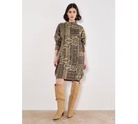 Apricot Women's Ikat Patchwork Oversized Jumper Mini Dress in Khaki | Size: 12 Apricot Khaki 12