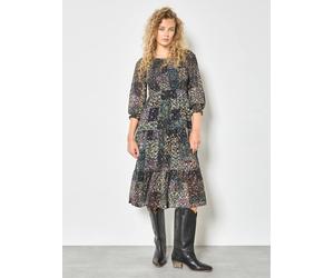 Apricot Women's Ikat Patchwork Smocked Chiffon Midi Dress in Green | Size: 12 Apricot Green 12