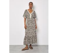 Apricot Women's Ikat Swirl Shimmer Maxi Dress in Khaki | Size: 10 Apricot Khaki 10