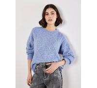 Apricot Women's Iridescent Sequin Cable Knit Jumper in Blue | Size: 16