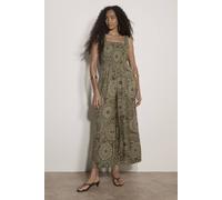 Apricot Women's Kaleidoscope Shirred Wide-Leg Jumpsuit in Khaki | Size: 10