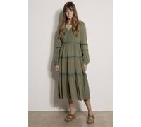 Apricot Women's Lace Trim Tiered Midi Dress in Khaki | Size: 14 Apricot Khaki 14