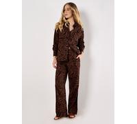 Apricot Women's Leaf Linen Blend Wide Leg Trousers in Brown | Size: 12 Apricot Brown 12