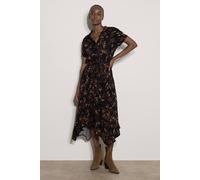 Apricot Women's Leaf Print Hanky Hem Midi Dress in Dark Brown | Size: 10