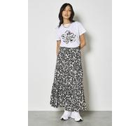 Apricot Women's Leaf Print Tiered Midi Skirt in Cream | Size: 14 Apricot Cream 14