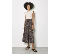 Apricot Women's Leaf Print Tiered Midi Skirt in Brown | Size: 14 Apricot Brown 14