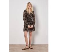 Apricot Women's Leopard Print Tiered Mini Dress in Stone | Size: 8