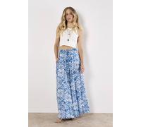 Apricot Women's Lightweight Ikat Palazzo Trousers in Blue | Size: 8 Apricot Blue 8