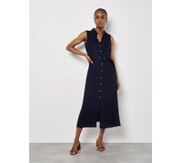 Apricot Women's Linen Blend Shirt Midi Dress in Navy | Size: 16 Apricot Navy 16
