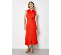Apricot Women's Linen Blend Shirt Midi Dress in Red | Size: 8 Apricot Red 8