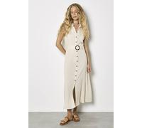 Apricot Women's Linen Blend Shirt Midi Dress in Stone | Size: 18