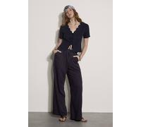 Apricot Women's Linen Scallop Tie-Front Top in Navy | Size: 10 Apricot Navy 10