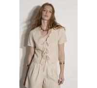 Apricot Women's Linen Scallop Tie-Front Top in Stone | Size: 10 Apricot Stone 10