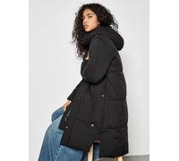 Apricot Women's Longline Padded Puffer Coat in Black | Size: 16