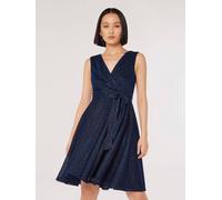 Apricot Women's Metallic Pleat Skater Mini Dress in Navy | Size: 18