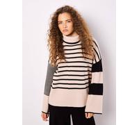 Apricot Women's Mixed Stripe Oversized Chunky Jumper in Stone | Size: 8 Apricot Stone 8