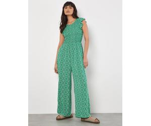 Apricot Women's Mosaic Ruffle Sleeve Jumpsuit in Green | Size: 8