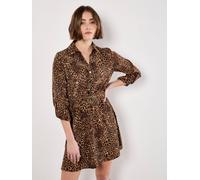 Apricot Womens Ombre Animal Belted Shirt Dress, Brown, Size S, Women Brown