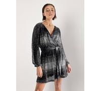 Apricot Women's Ombre Sequin Wrap Mini Dress in Black | Size: 16