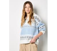 Apricot Women's Open Collar Fair Isle Jumper in Blue | Size: 16