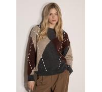 Apricot Womens Oversized Argyle Stitch Jumper, Grey, Size M, Women Grey