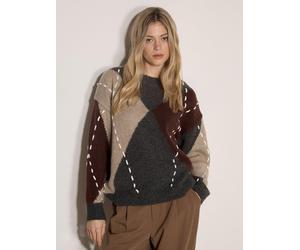 Apricot Womens Oversized Argyle Stitch Jumper, Grey, Size M, Women Grey