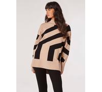Apricot Women's Oversized Geometric Stripe Jumper in Stone | Size: 8 Apricot Stone 8