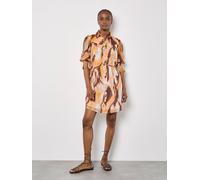 Apricot Painterly Swirls Shirt Mini Dress In Coral