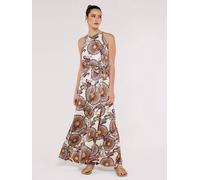 Apricot Women's Paisley Halterneck Satin Maxi Dress in Stone | Size: 8