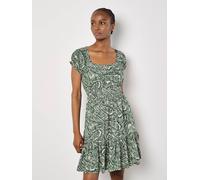 Apricot Women's Paisley Milkmaid Mini Dress in Green | Size: 14