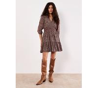 Apricot Women's Paisley Ruffle Soft Mini Dress in Burgundy | Size: 10
