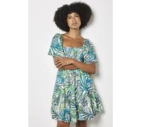 Apricot Women's Palm Print Cotton Broderie Mini Dress in White | Size: 16 Apricot White 16