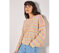 Apricot Women's Pastel Stripes Cable Knit Jumper | Size: 14 Apricot Multicolor 14