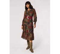 Apricot Women's Patchwork Chiffon Midi Dress in Green | Size: 10