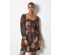 Apricot Women's Patchwork Print Boho Mini Dress in Brown | Size: 14