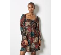 Apricot Women's Patchwork Print Boho Mini Dress in Brown | Size: 8 Apricot Brown 8