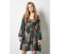 Apricot Women's Patchwork Print Boho Mini Dress in Khaki | Size: 8 Apricot Khaki 8