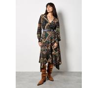 Apricot Women's Patchwork Print Hanky Hem Midaxi Dress in Green | Size: 8