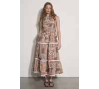 Apricot Women's Patchwork Scarf Smocked Cotton Maxi Dress in Coral | Size: 10 Apricot Coral 10