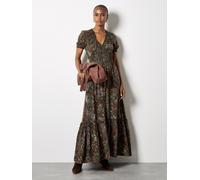 Apricot Women's Peacock Feather Print Maxi Dress in Khaki | Size: 12