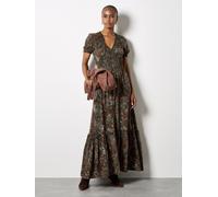 Apricot Women's Peacock Feather Print Maxi Dress in Khaki | Size: 14 Apricot Khaki 14