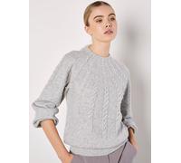 Apricot Women's Pearl Embellished Cable Knit Jumper in Grey | Size: 18